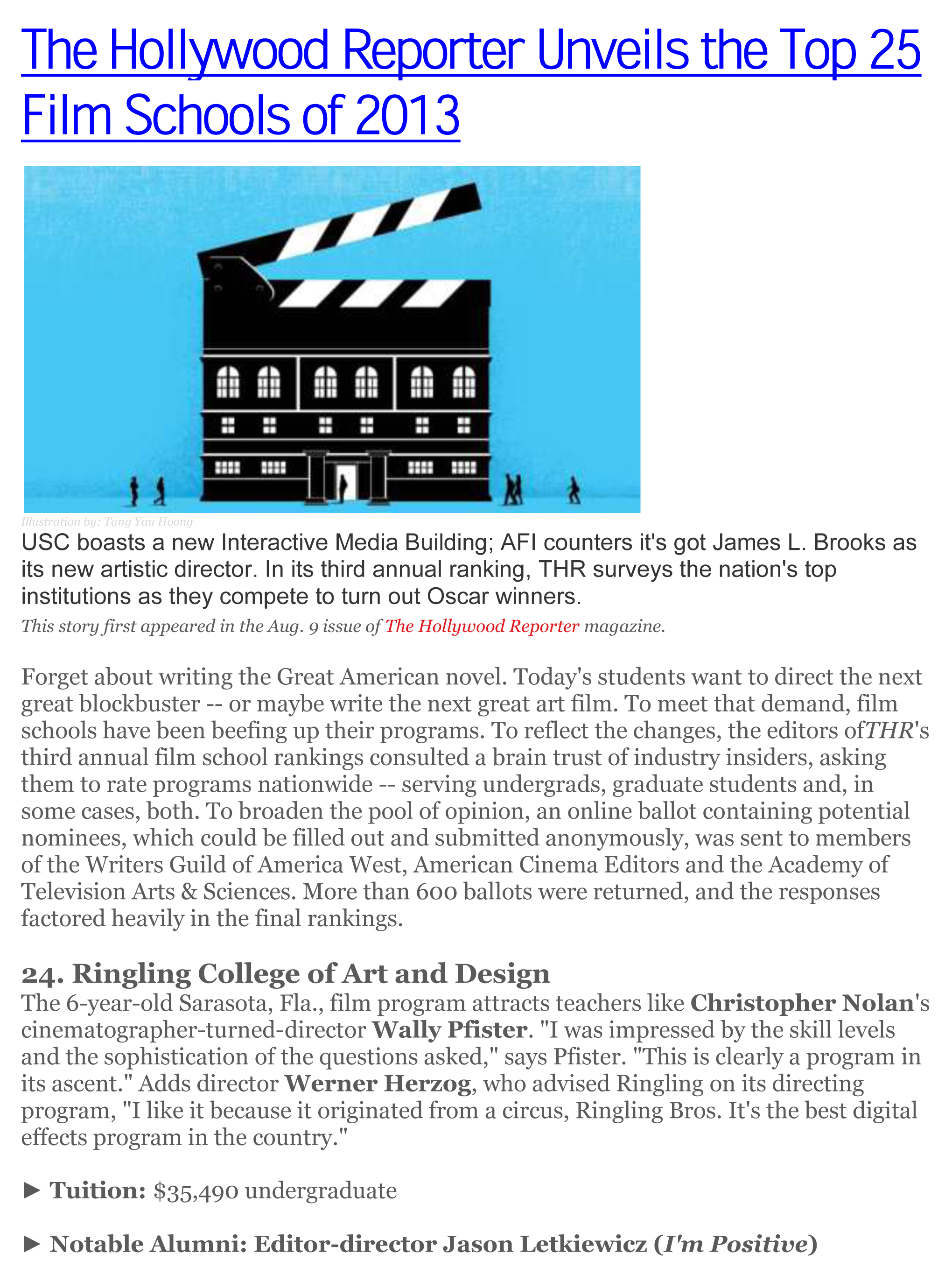 The Hollywood Reporter Ranks Ringling College As One Of The ‘25 Best Film Schools Worldwide